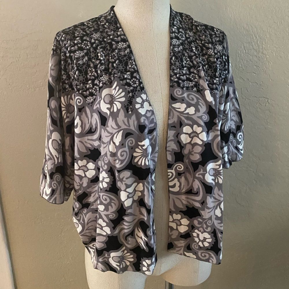 Isaac Mizrahi Live open front cardigan Sz L floral print - Picture 2 of 5